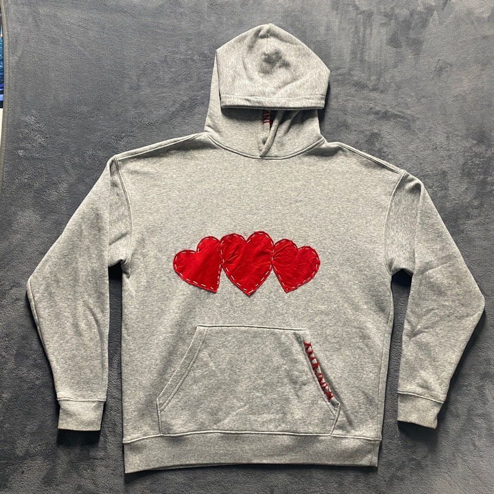 No Boundaries Hoodie Women Small Gray Excellent Red Heart Oversized Sweatshirt